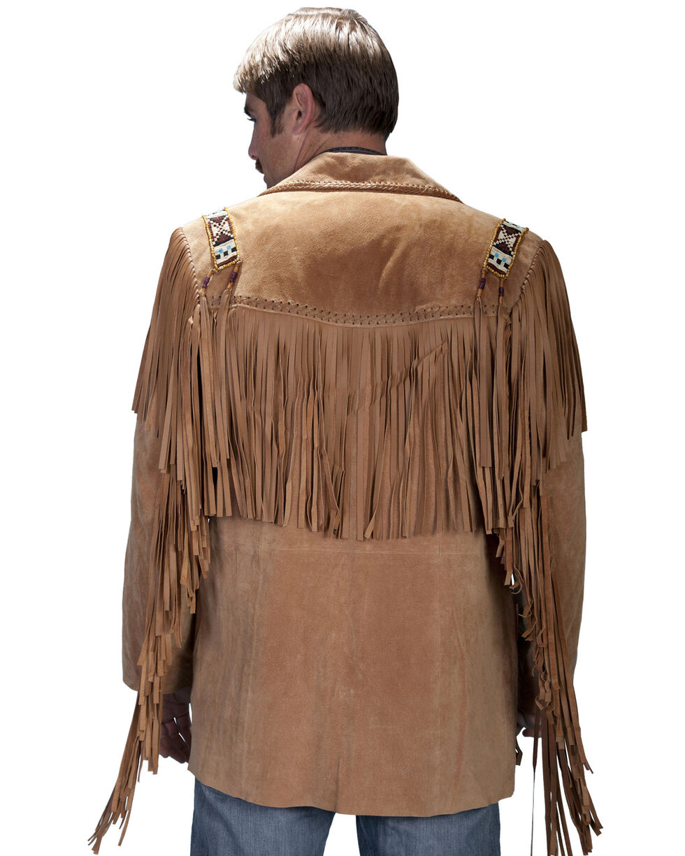 Men Western Brown Suede Leather Jacket Boned & Beaded Native America Fringed 